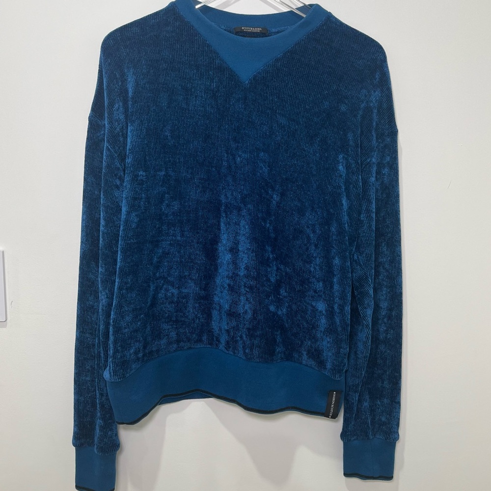 Scotch & Soda Rib Velvet Crewneck Sweater Pullover Sweatshirt Blue Women's‎ Sz L - Picture 2 of 9